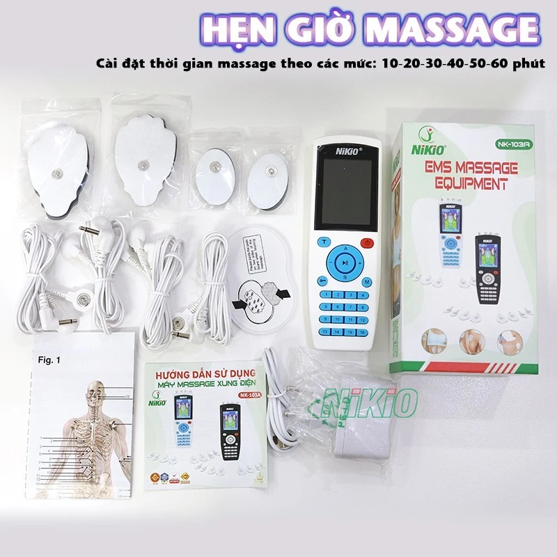 Máy Massage Xung Điện 2 Điện Cực 8 Miếng Dán Nikio NK-103A - Pin sạc