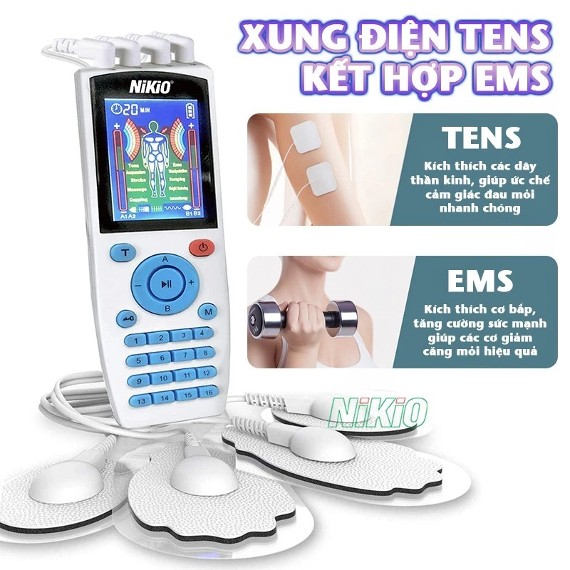 Máy Massage Xung Điện 2 Điện Cực 8 Miếng Dán Nikio NK-103A - Pin sạc
