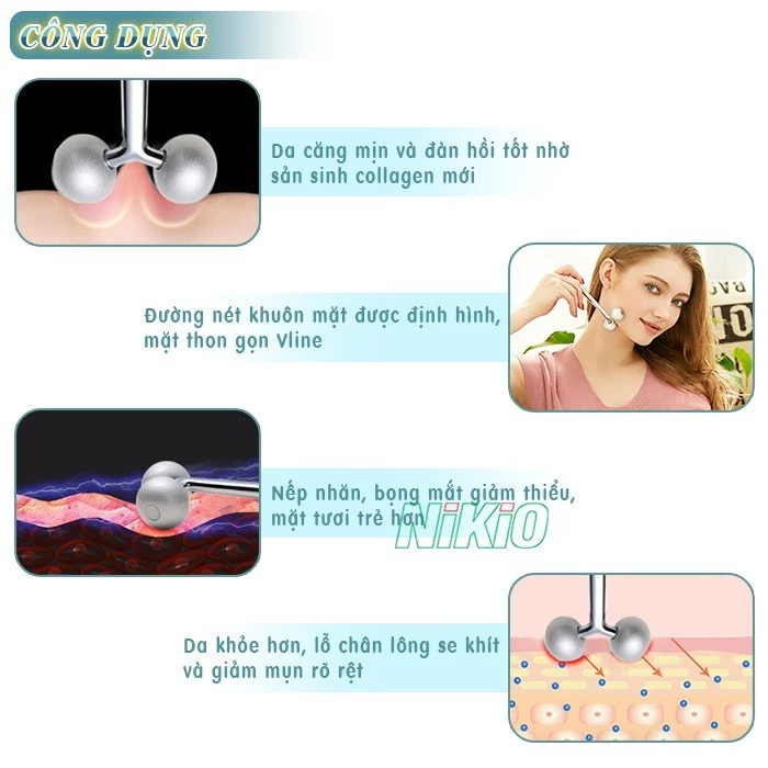 Con Lăn Massage Nâng Cơ Mặt 3D Tạo Cầm Vline, Cải Thiện Nếp Nhăn Nikio NK-125G