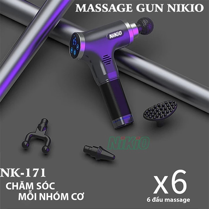 Súng Massage Giảm Căng Cơ Đau Nhức Nikio Nhật Bản NK-171 - 6 đầu, 5 chế độ mát xa