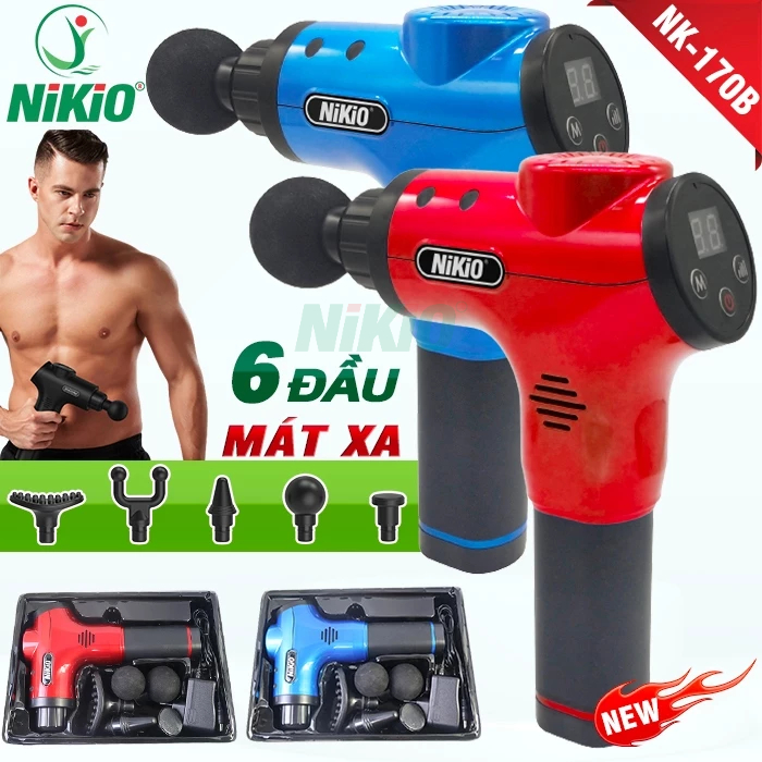 Súng massage cầm tay Nhật Bản Nikio NK-170B - 6 đầu, 5 chế độ mát xa - Màu Đỏ