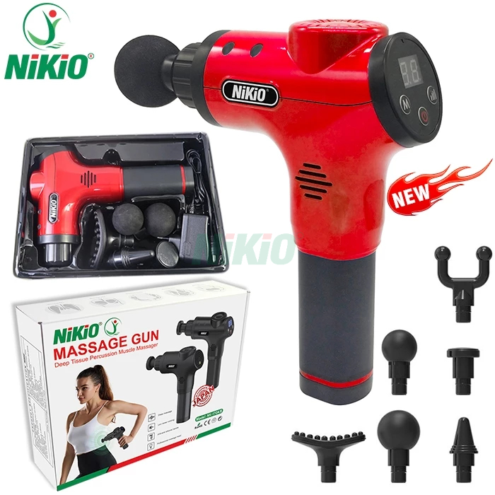 Súng massage cầm tay Nhật Bản Nikio NK-170B - 6 đầu, 5 chế độ mát xa - Màu Đỏ