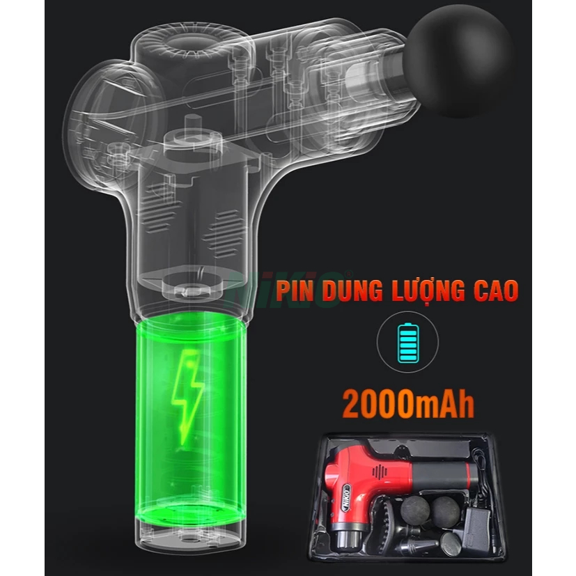 Súng massage cầm tay Nhật Bản Nikio NK-170B - 6 đầu, 5 chế độ mát xa - Màu Đỏ
