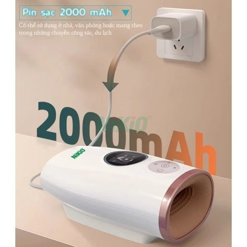Máy massage tay pin sạc Nikio NK-330 - Hoạt động điện áp suất không khí và nén nhiệt, giảm tê bì tay