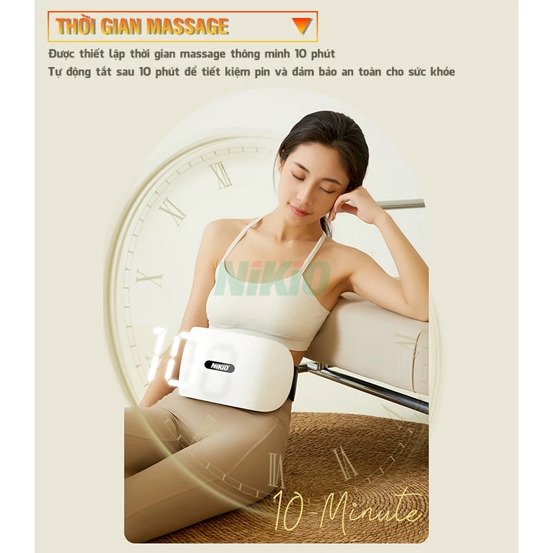 Đai massage bụng giảm mỡ Nikio NK-166DC pin sạc nhiệt sưởi - 10 bi chính hãng