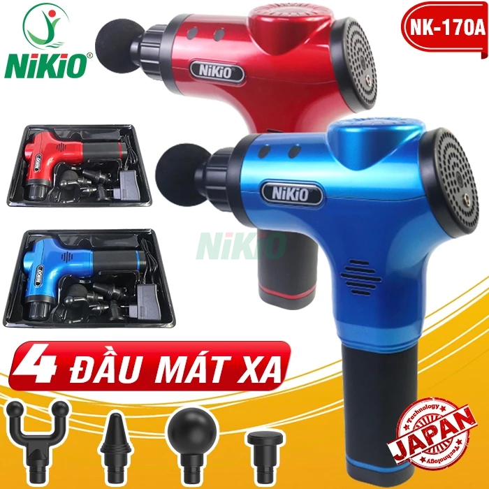 Súng massage cầm tay Nhật Bản Nikio NK-170A - 4 đầu, 6 cường độ massage - Màu Đỏ