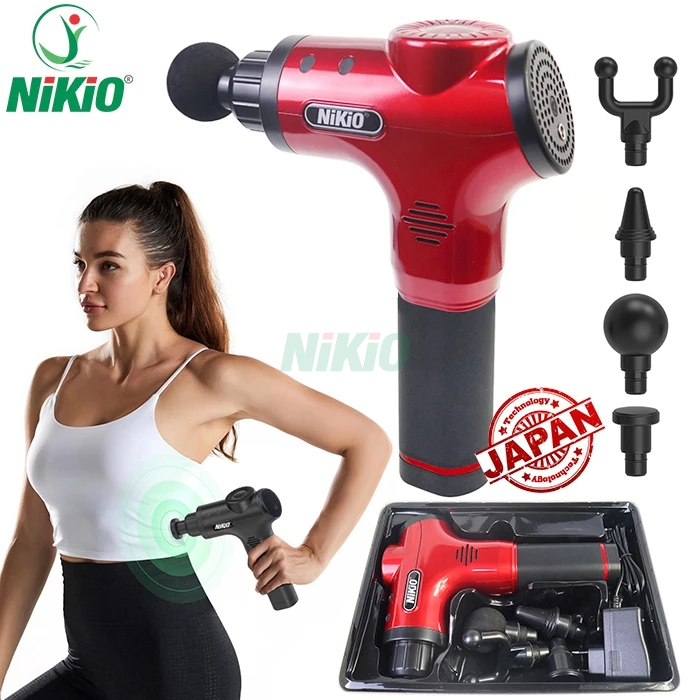 Súng massage cầm tay Nhật Bản Nikio NK-170A - 4 đầu, 6 cường độ massage - Màu Đỏ