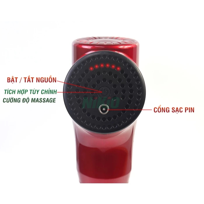 Súng massage cầm tay Nhật Bản Nikio NK-170A - 4 đầu, 6 cường độ massage - Màu Đỏ