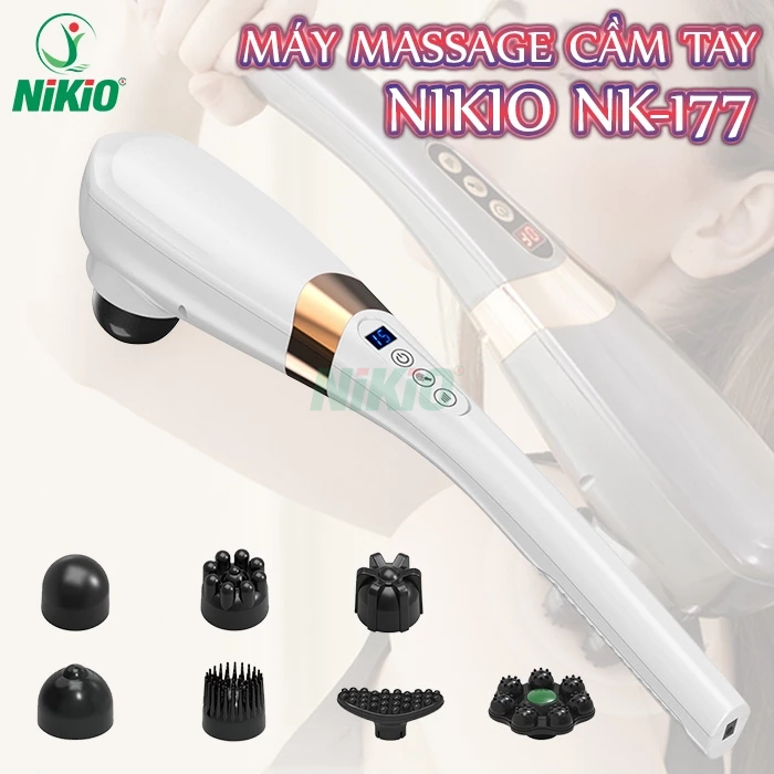 Máy massage cầm tay 7 đầu pin sạc Nikio NK-177 - Dòng cao cấp, 5 chế độ và 6 tốc độ mát xa