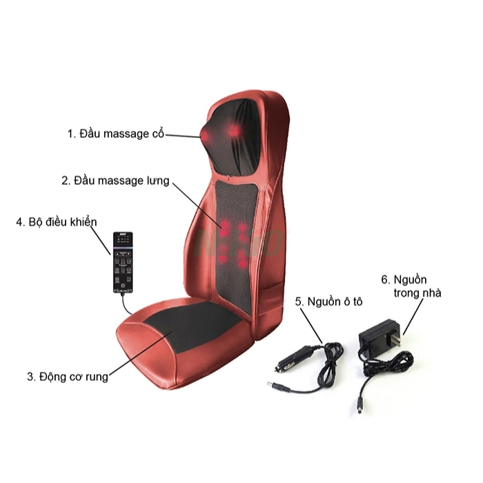 Đệm ghế massage toàn thân, massage lưng, cổ, mông xoa bóp day ấn rung, nhiệt hồng ngoại Nikio NK-180