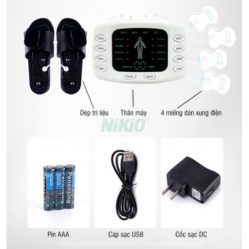 Máy Massage Xung Điện Nikio NK-105 - Trị Liệu 4 Miếng Dán Có Đôi Dép Mát Xa Bàn Chân