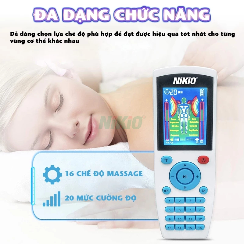 Máy massage xung điện 8 miếng dán Nikio NK-103A - 4 kênh massage riêng biệt, hẹn giờ 60 phút