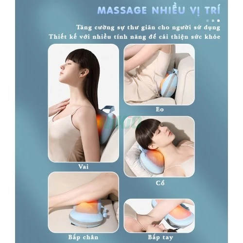 Gối massage 16 bi pin sạc Nikio NK-135DC, chất liệu vải nhung mềm mịn, Công nghệ tiên tiến mới