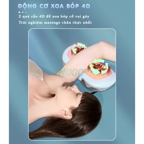 Gối massage 16 bi pin sạc Nikio NK-135DC, chất liệu vải nhung mềm mịn, Công nghệ tiên tiến mới