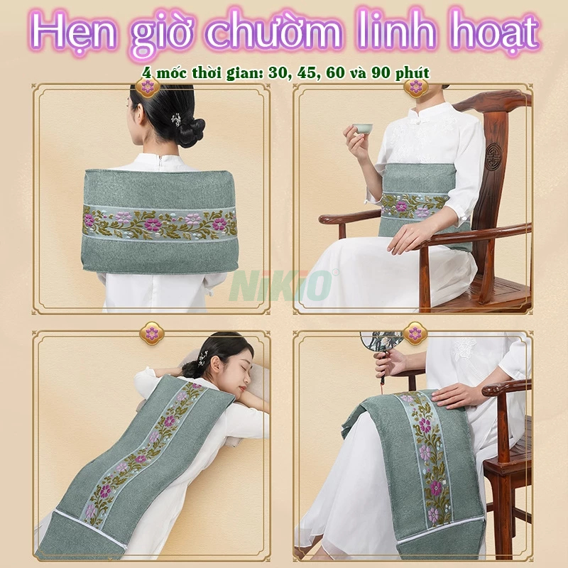 Đai chườm nóng massage bụng giữ ấm toàn thân Nikio NK-202 - Phiên bản khóa dán, thảo dược giảm đau