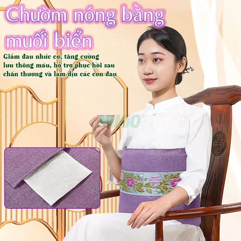 Đai chườm nóng massage bụng giữ ấm toàn thân Nikio NK-202 - Phiên bản khóa dán, thảo dược giảm đau