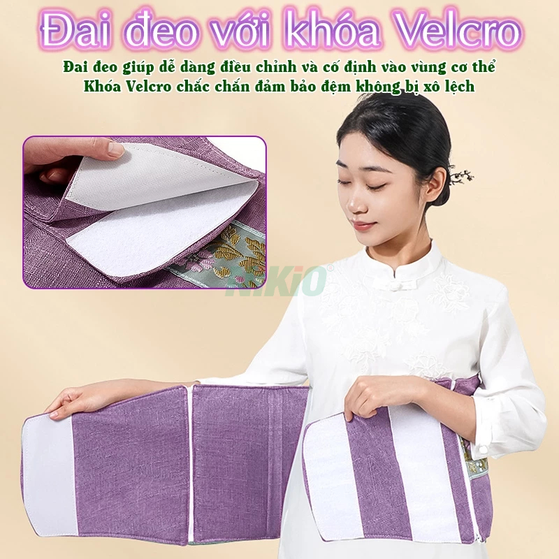 Đai chườm nóng massage bụng giữ ấm toàn thân Nikio NK-202 - Phiên bản khóa dán, thảo dược giảm đau