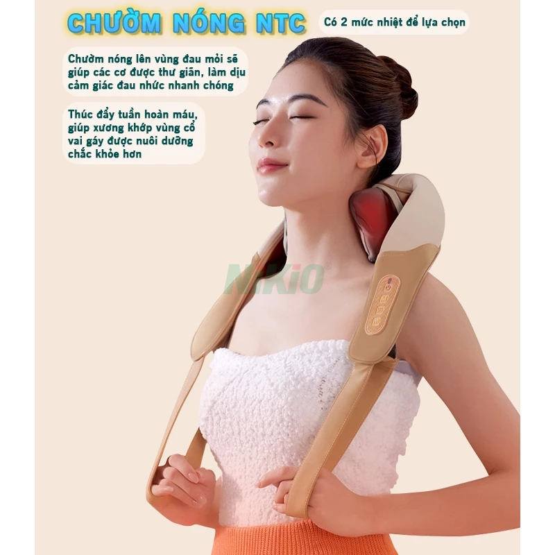 Máy massage cổ vai gáy Nikio NK-139 - Pin sạc, nhiệt nóng, động cơ không chổi than