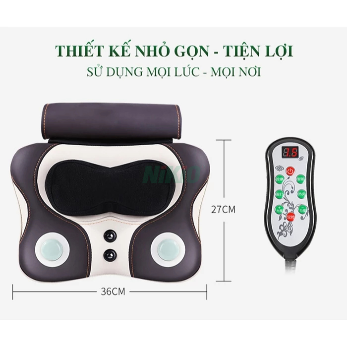 Gối Massage Cổ Vai Gáy Đấm Bóp, Xoa Bóp Nikio NK-136 - Massage đèn hồng ngoại
