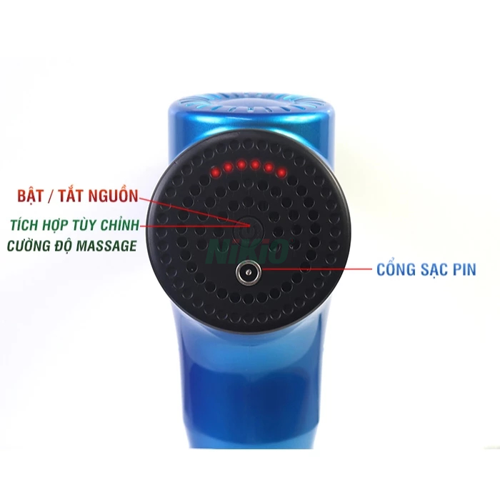Súng máy massage cầm tay Nhật Bản Nikio NK-170A - 4 đầu, 6 cường độ massage - Màu Xanh