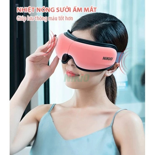 Máy massage mắt Nikio NK-116 - Chườm nóng mắt thư giãn, xoa bóp túi khí, bluetooth phát nhạc
