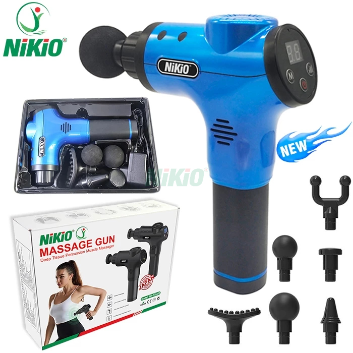 Súng massage cầm tay Nhật Bản Nikio NK-170B - 6 đầu, 5 chế độ mát xa - Màu Xanh