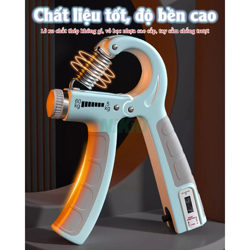 Dụng cụ tập tay, tập bóp tay chữ A có đếm số Nikio NK-17C - Điều chỉnh lực từ 5Kg đến 60Kg