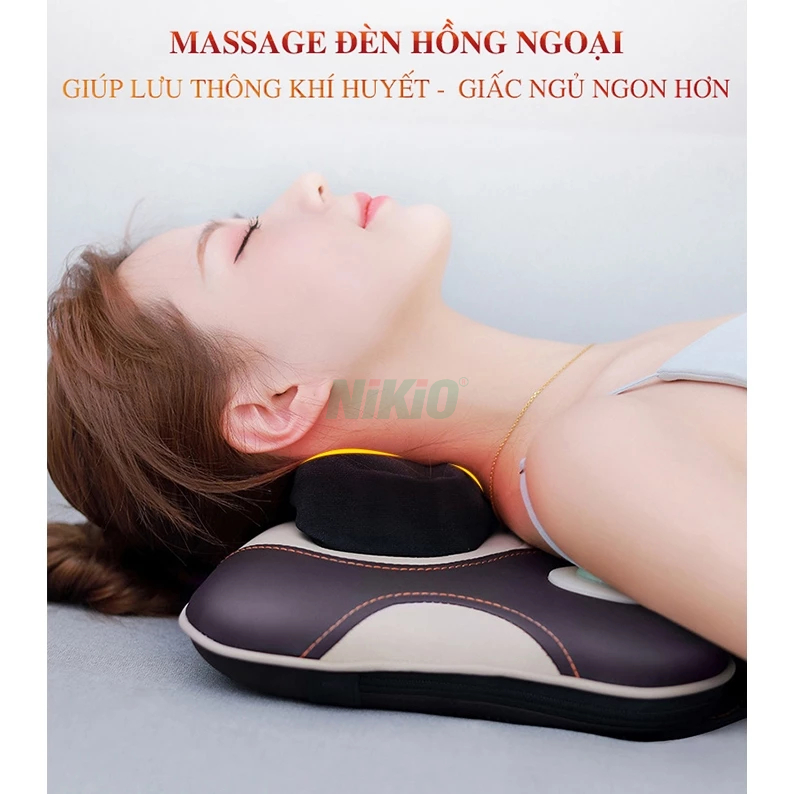 Gối Massage Cổ Vai Gáy Đấm Bóp, Xoa Bóp Nikio NK-136 - Massage đèn hồng ngoại