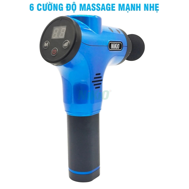 Súng massage cầm tay Nhật Bản Nikio NK-170B - 6 đầu, 5 chế độ mát xa - Màu Xanh