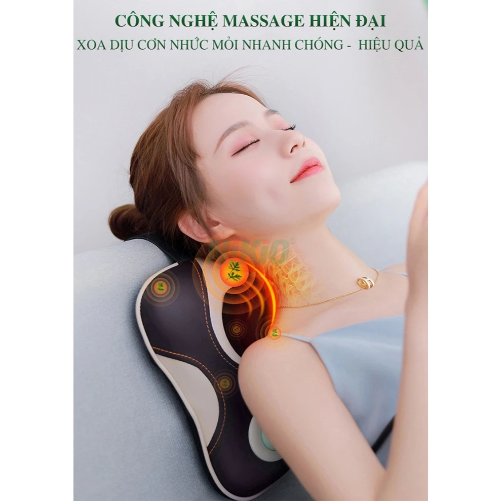 Gối Massage Cổ Vai Gáy Đấm Bóp, Xoa Bóp Nikio NK-136 - Massage đèn hồng ngoại