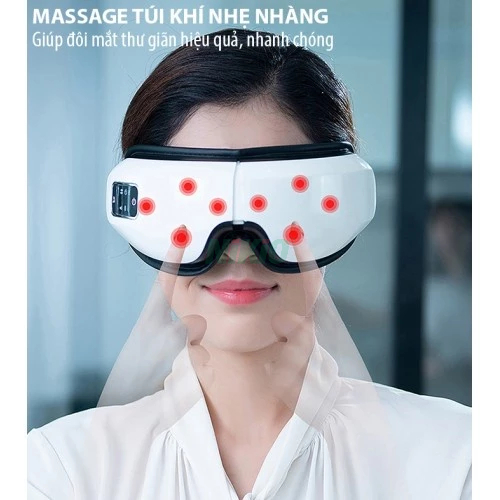 Máy massage mắt Nikio NK-116 - Chườm nóng mắt thư giãn, xoa bóp túi khí, bluetooth phát nhạc
