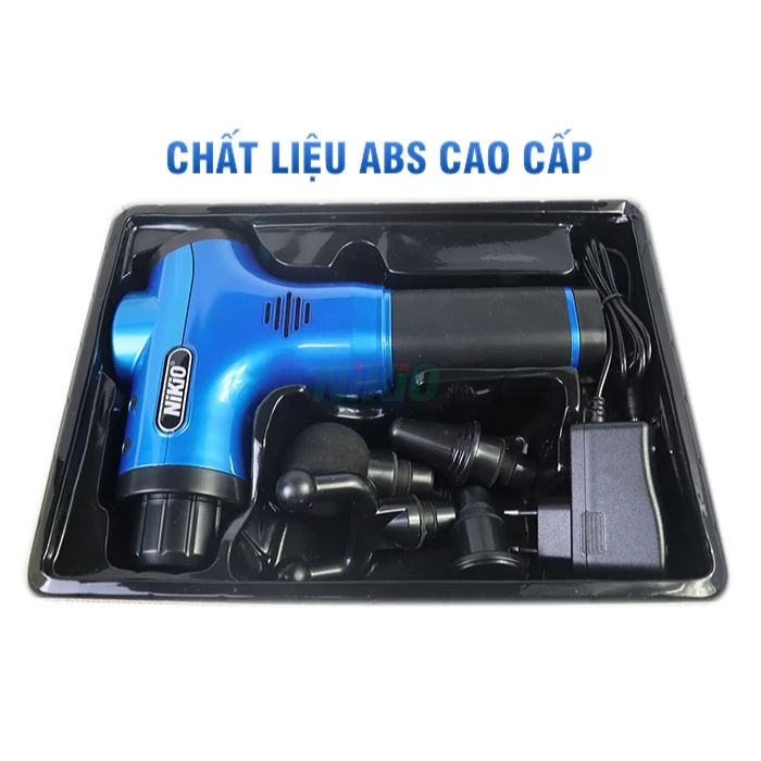 Súng máy massage cầm tay Nhật Bản Nikio NK-170A - 4 đầu, 6 cường độ massage - Màu Xanh