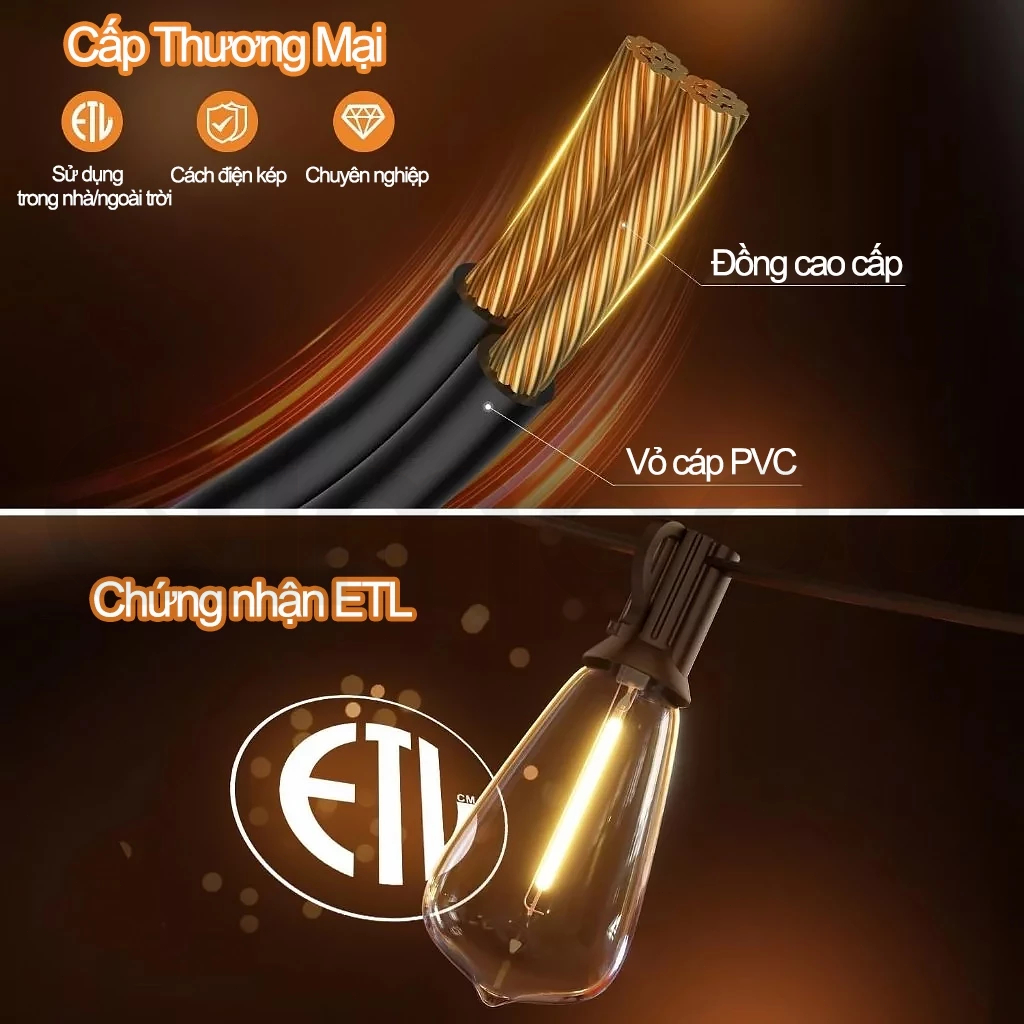 Đèn Sân Vườn Nhiệt Độ Màu 2700K Dây Đèn Led Trang Trí Chống Rơi Thích Hợp Cho Sân 7-15 Mét