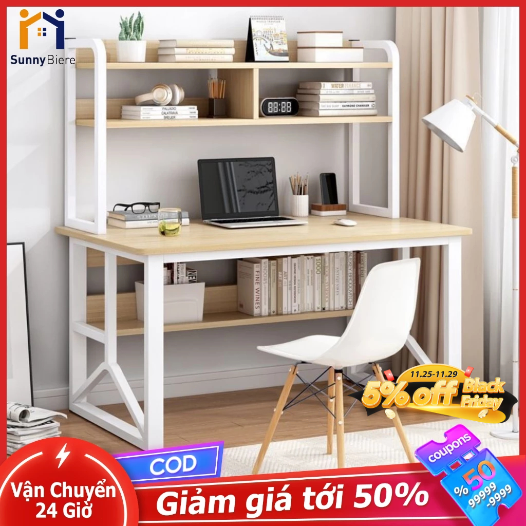 SUNNY  Bàn Làm Việc Có Kệ Sách U4 Bàn Học Sinh Bàn Gỗ Mdf Dày 15mm Chân Sắt Sơn Tĩnh Điện 2 Tầng