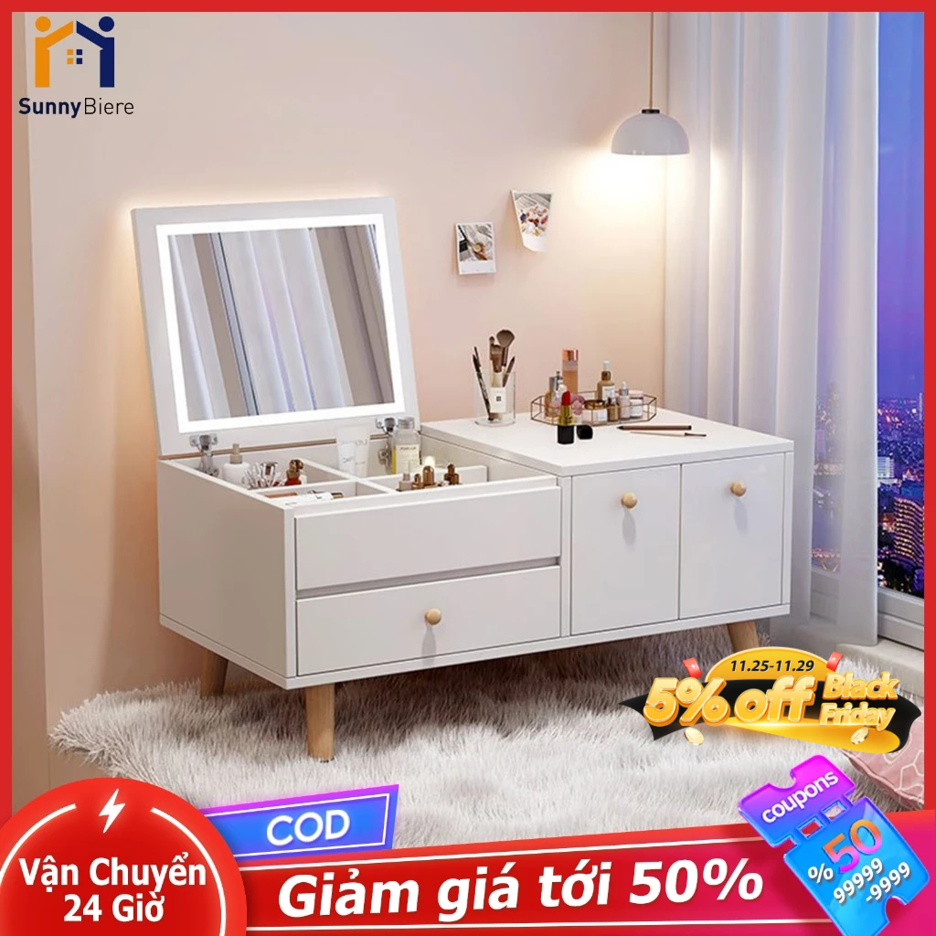 SUNNY Bàn trang điểm ngồi bệt kết hợp kệ tab đầu giường thương