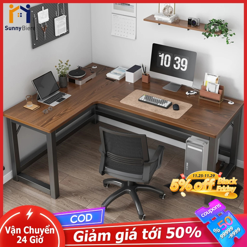 SUNNY Bàn làm việc Bàn học chữ L   Mặt Gỗ Rộng Rãi  - đặt 2 góc trái phải 140x100x75cm