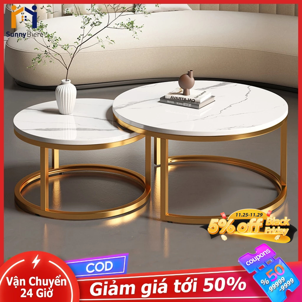 SUNNY Bàn Trà Sofa Phòng Khách Sang Trọng Bàn Trà Sofa Hoa Văn Đá Cẩm Thạch Bàn Trà Tròn Khung Chân Bàn