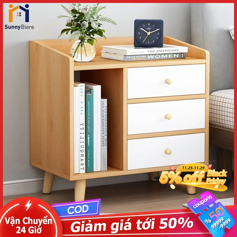 Sunny Tủ Kệ Đầu Giường Có 3 Ngăn Kéo Phong Cách Hiện Đại