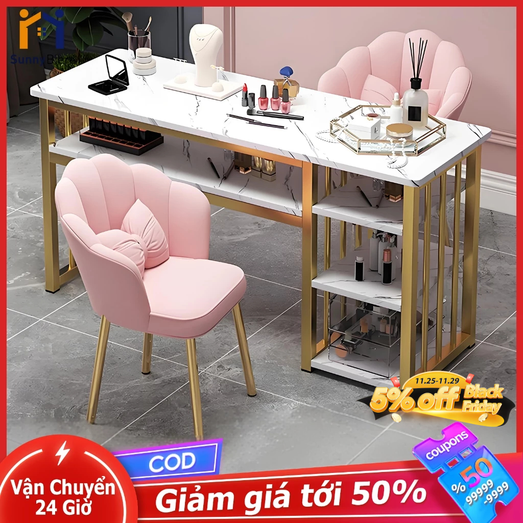 SUNNY Bàn đá làm móng phong cách Hàn Quốc bàn trang điểm ghế trang điểm thiết kế đơn giản