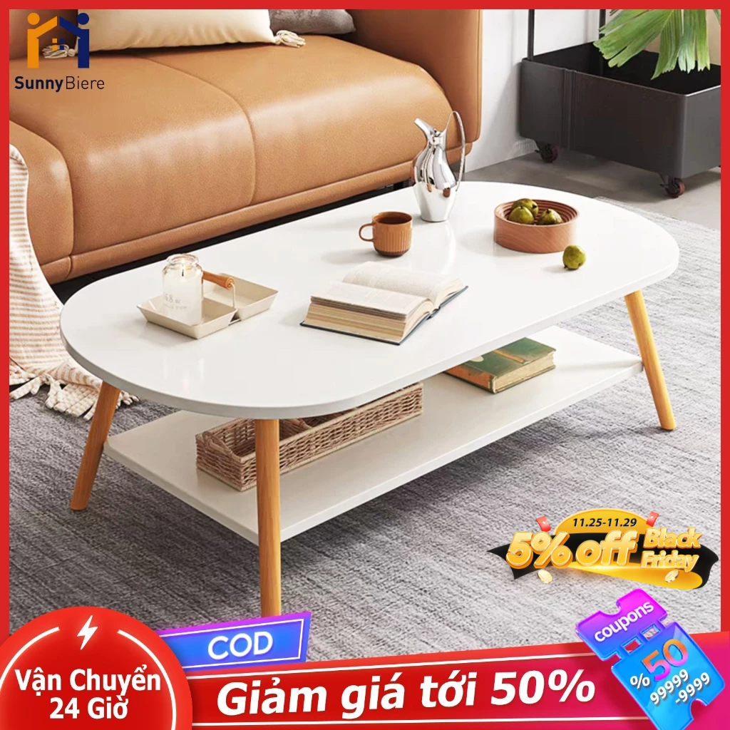 SUNNY Bàn Sofa Bàn Trà Hình Ovan Bàn Gỗ Phòng Khách Để Đồ Tiện Dụng Chân Gỗ Tự Nhiên Cao Cấp