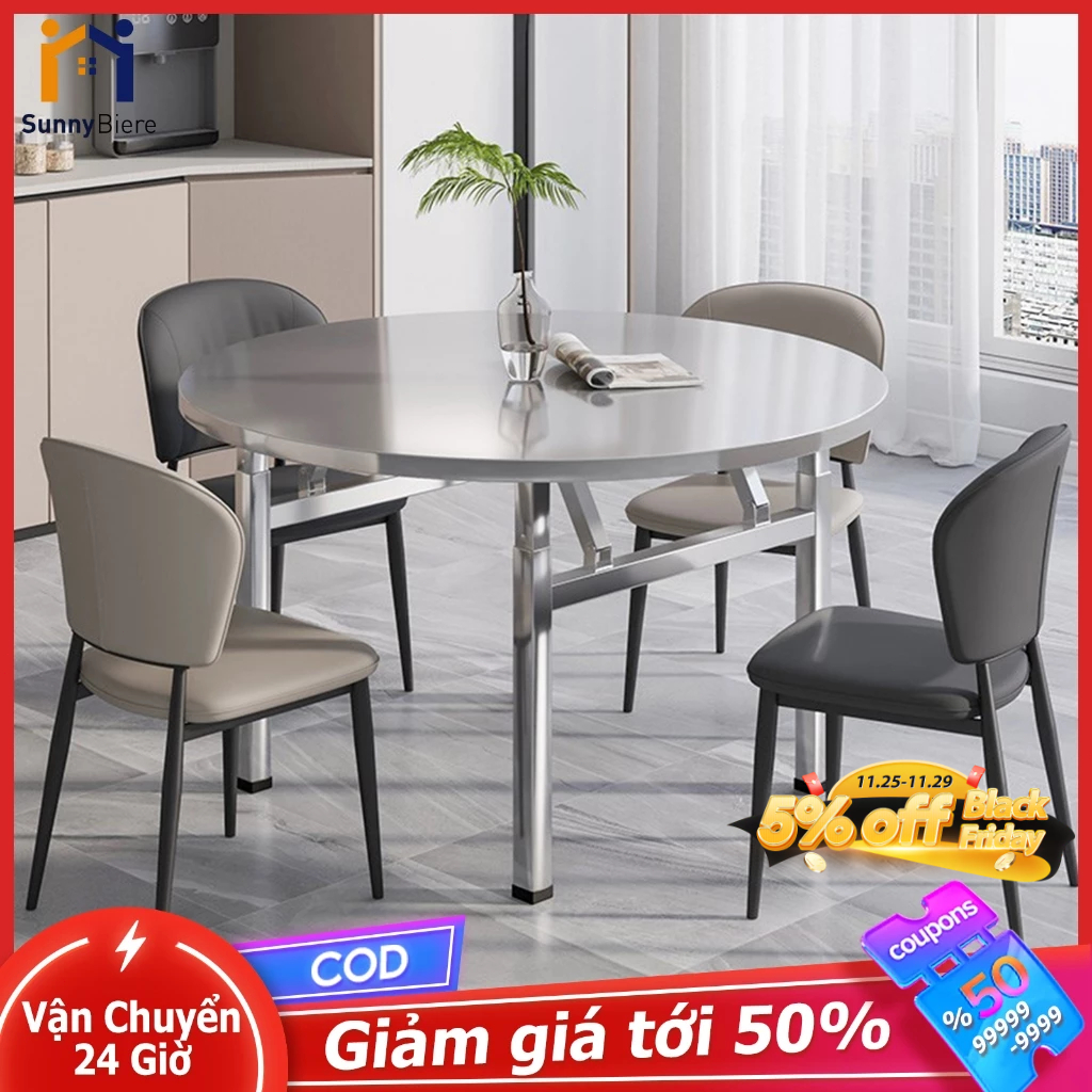 SUNNY Bàn gấp inox Bàn gấp inox tròn mặt bàn dày sáng bóng bền đẹp thích hợp cho nhà hàng gia đình