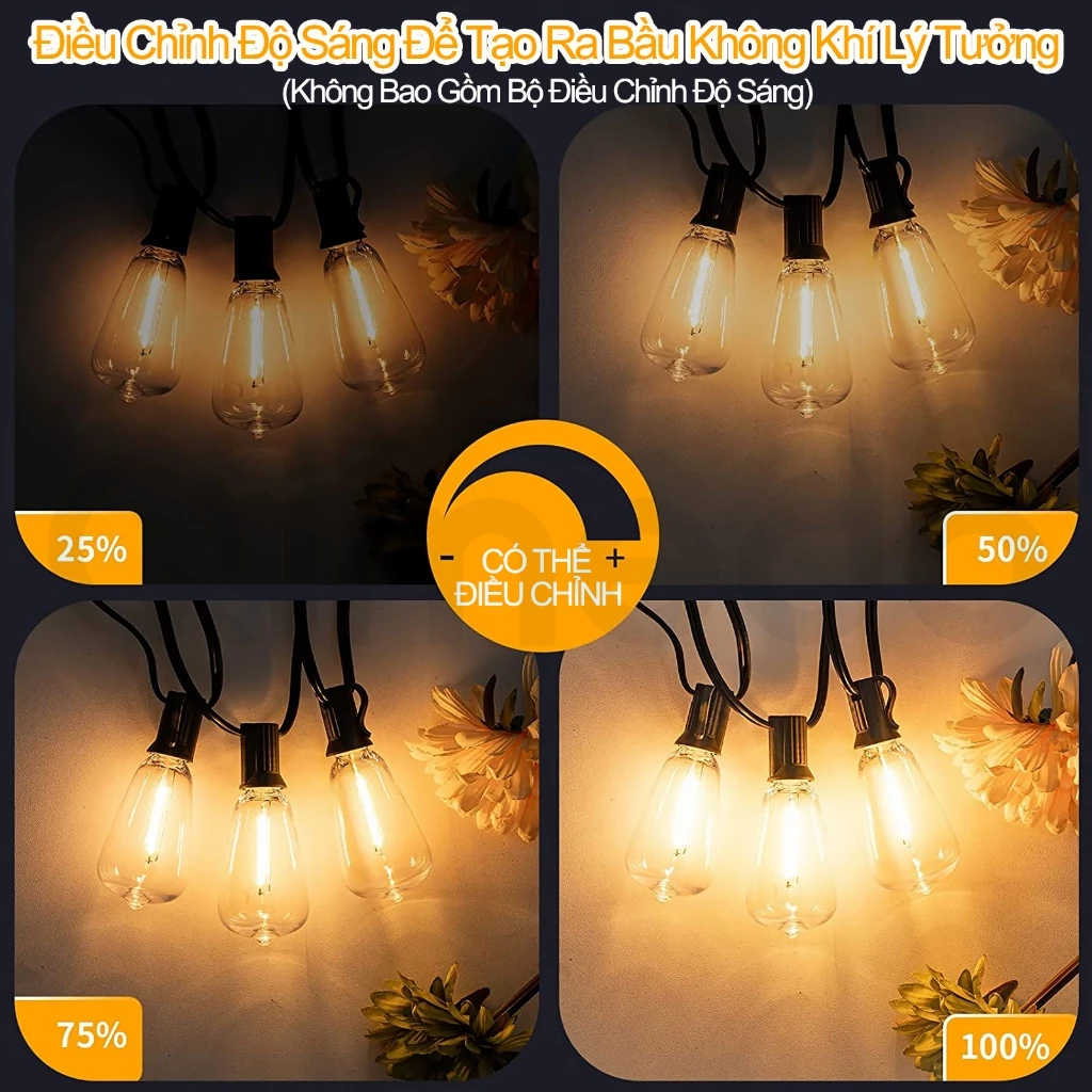 St38  Đèn Dây Ngoài Trời, Đèn Dây Trang Trí Kín Nước, Ánh Sáng Có Thể Điều Chỉnh 2700K, Có Sẵn Đèn 10M10 / Đèn 15M15