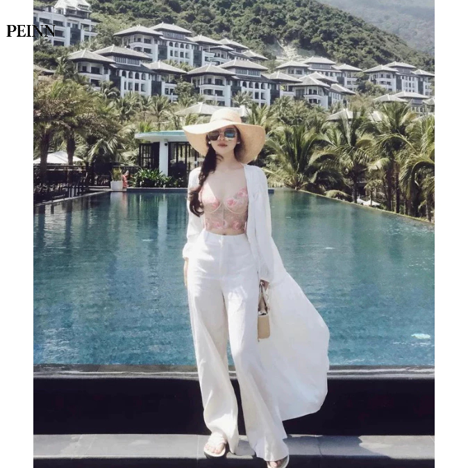 [Peinn]QUẦN LINEN LƯNG CAO ỐNG RỘNG DÁNG XUÔNG DÀI 101 CM SIÊU ĐẸP PHONG CÁCH BASIC
