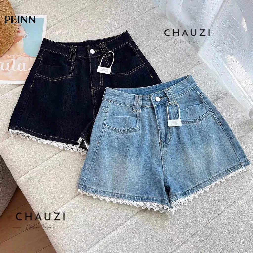 [PEINN] [TẶNG THẮT LƯNG] Quần short jean nữ phối ren vintage hotrend vải mềm cực kỳ thoải mái dễ chịu cho mùa hè QS248
