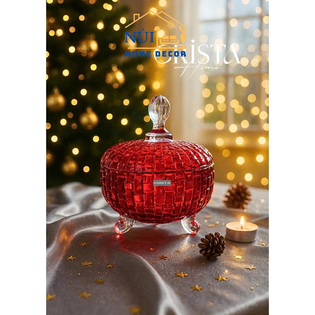Bộ 2 Hũ Mứt Tết Cao Cấp Thủy Tinh Vân Caro Crista Home, Hũ đựng hạt, mứt, bánh, kẹo decor sang trọng
