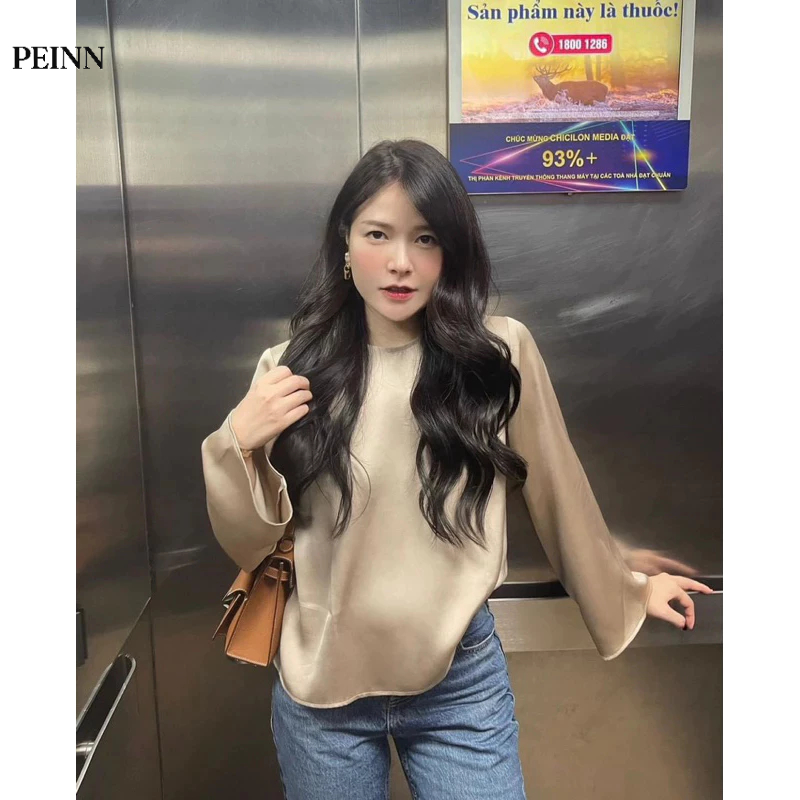 [Peinn]ÁO LỤA SATIN Ý CỔ TRÒN TAY DÀI SIÊU SANG NHIỀU MÀU PHONG CÁCH SANG CHẢNH DỄ MIX ĐỒ