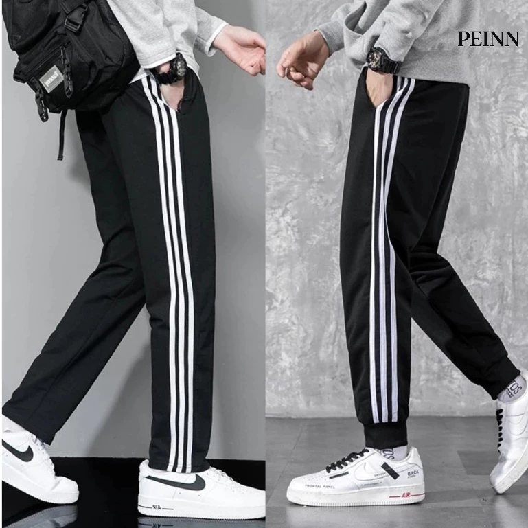 [Peinn] Quần Jogger Nam Nữ Thể Thao NH201 Đen Sọc Trắng thun poly Co Giãn Mát Mẻ