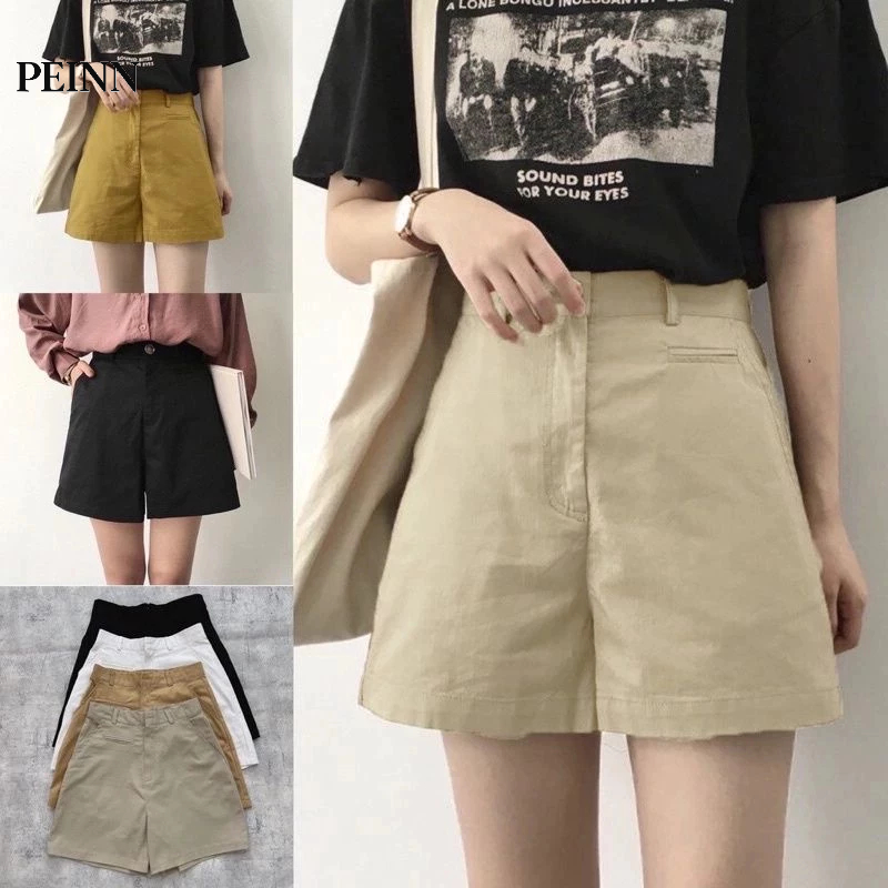 [Peinn]Quần short nữ lưng cao Túi Mổ chất liệu vải kaki mềm, đẹp co giãn nhẹ kiểu dáng Hàn Quốc trẻ trung năng động