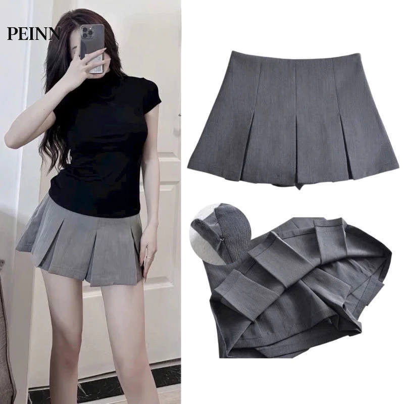 [Peinn]Chân váy xếp ly ngắn cạp cao tôn dáng, kiểu xếp ly to dáng xòe cao cấp khóa kéo giọt lệ có quần trong mã 098