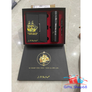 Giftset - Combo Bộ quà tặng sổ da + bình giữ nhiệt và bút ký kim loại - quà tặng văn phòng, thầy Cô giáo